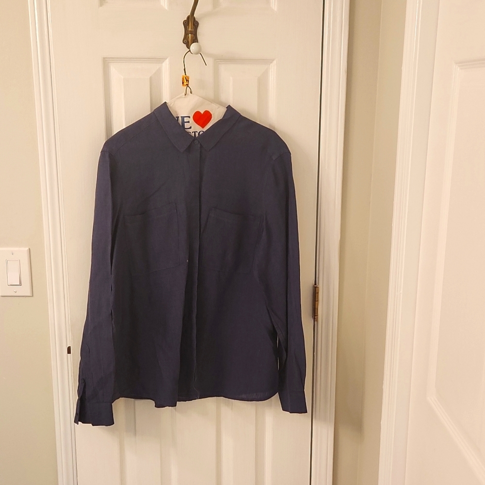 M&S Navy Blue Linen Shirt, XL